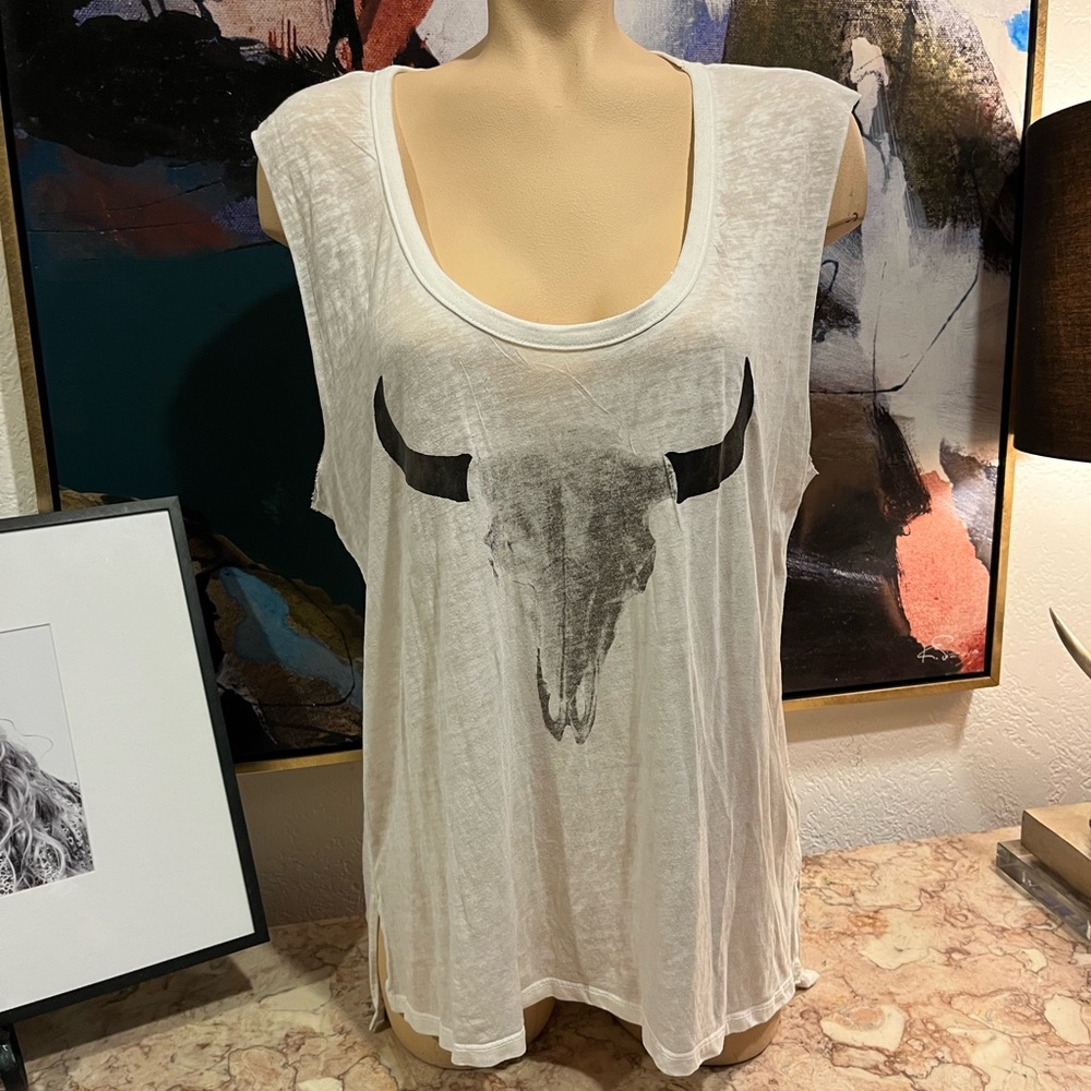 CHASER White Bull Skull Graphic Women's Top Medium tank top - Picture 9 of 13